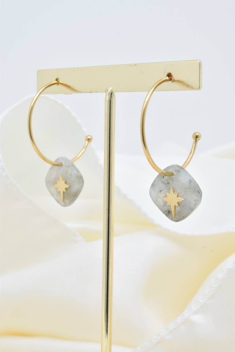 Boucles d’oreilles Aurora – Polarys – Labradorite & Étoile du Nord