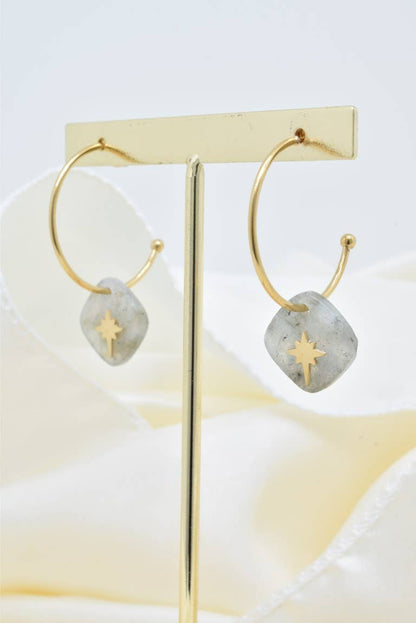 Boucles d’oreilles Aurora – Polarys – Labradorite & Étoile du Nord