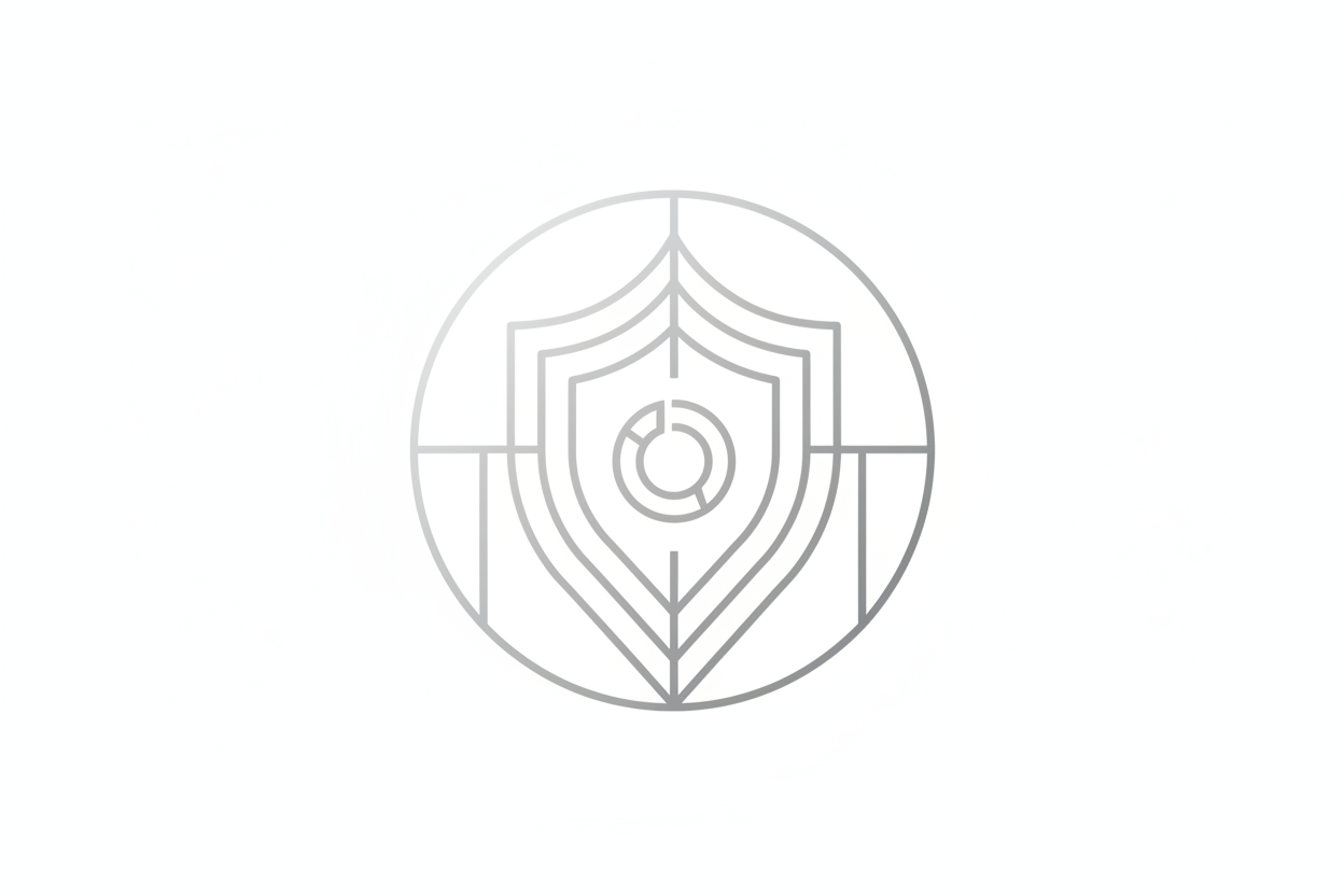 Minimal luxury line icon inspired by durability and stainless steel. Thin elegant strokes, monochrome teal or silver color, Scandinavian geometric style. Symbolic design (circle, ring, or abstract shield). No shading, no textures, no realistic metal. Clean, modern, premium.